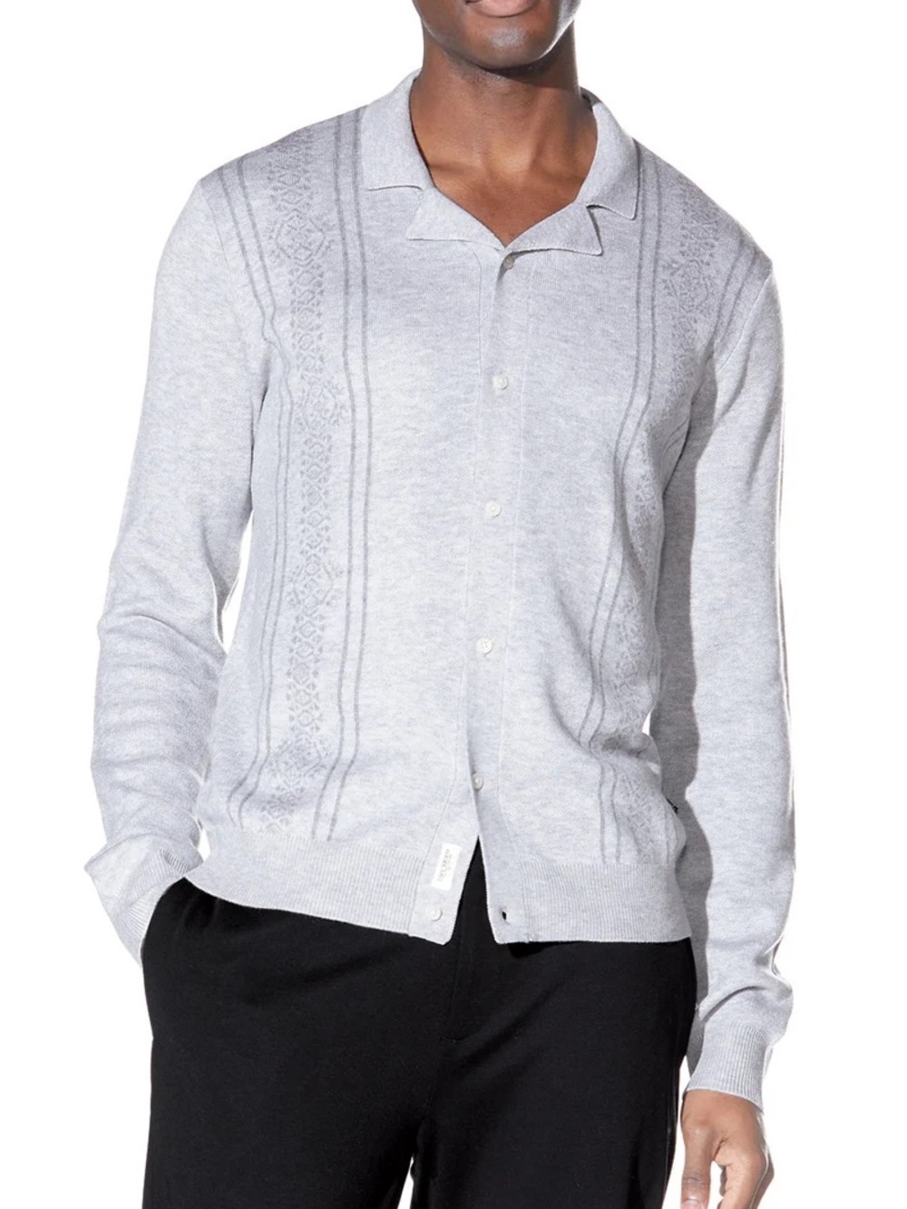 Civil Society Heather Grey Knit Full Placket Sweater Shirt